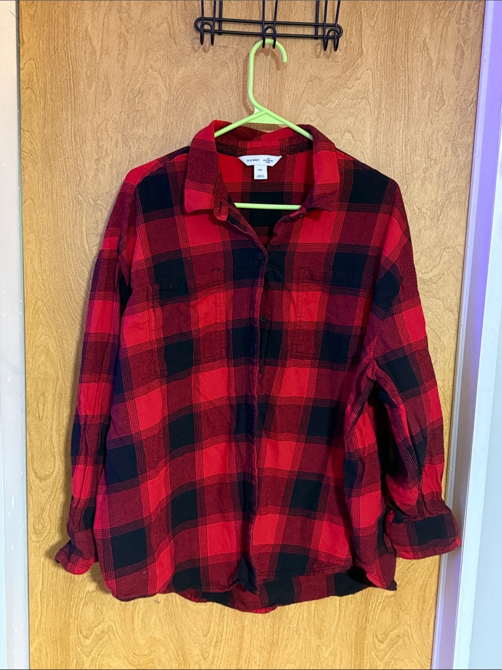 Old Navy Red and Black Plaid Button-Down Shirt